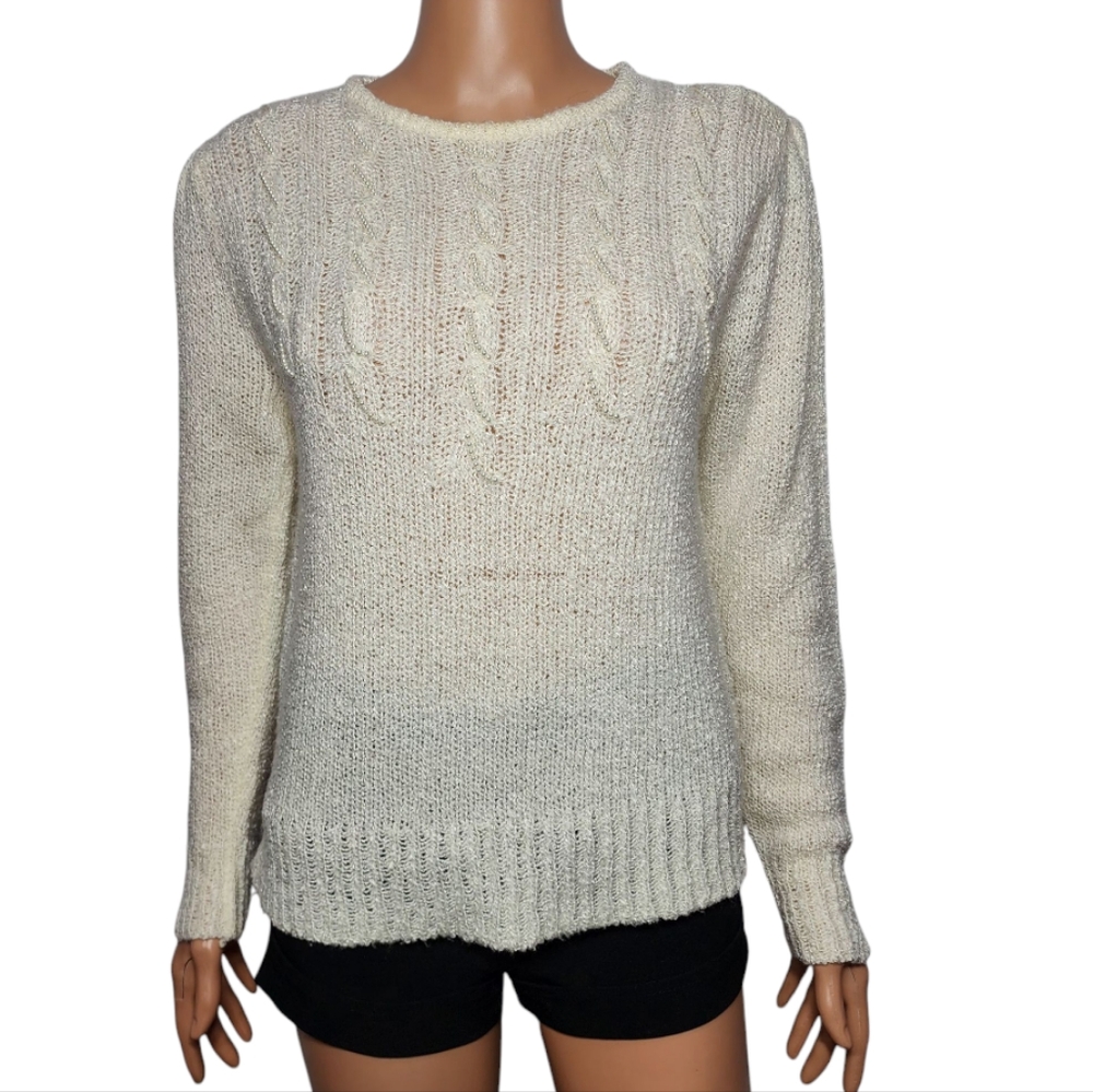 Vintage 1980s Donagain Cream Pearl Knit Sweater Size‎ M Medium